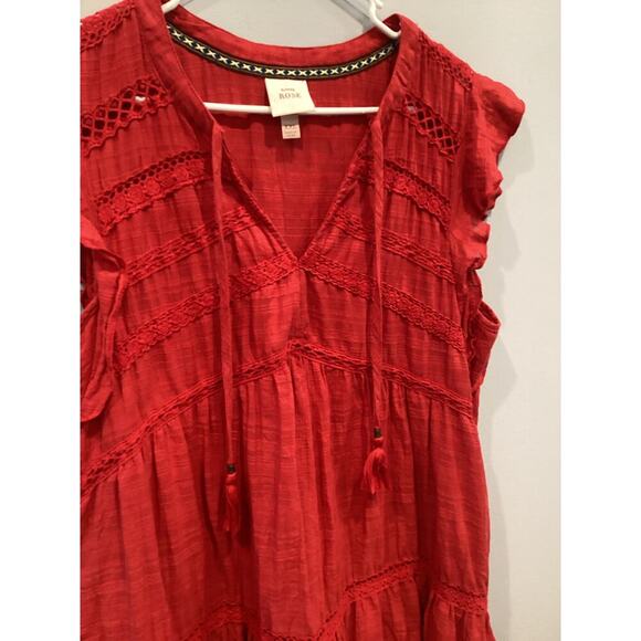 Knox Rose Womens Peasant Mini Dress Size XXL Red Boho Flutter Sleeve Crochet - Picture 5 of 8